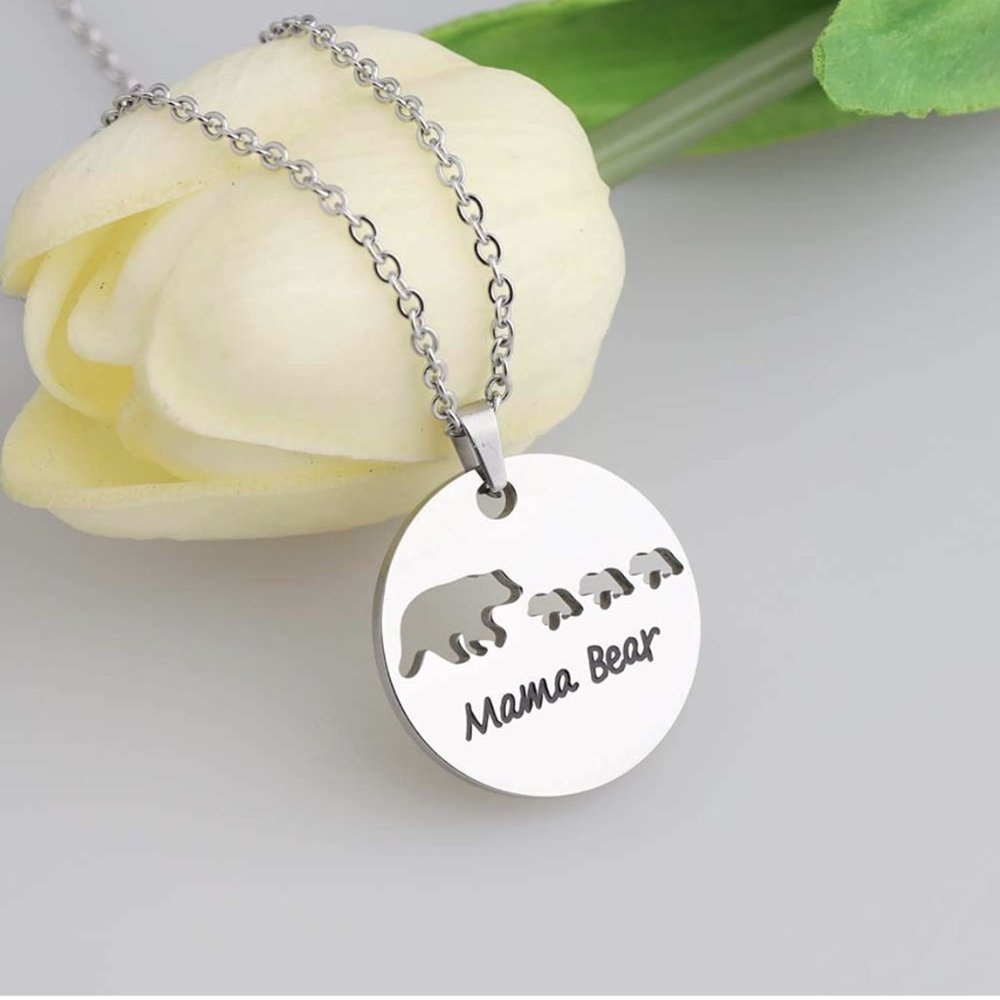 Silver necklace with Mama bear and three cubs pendant